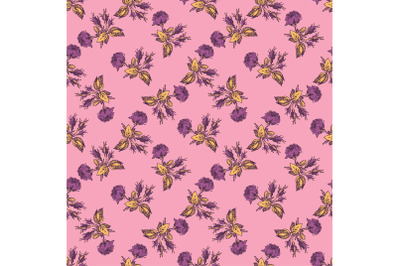 Hand drawn flowers roses, leaves seamless pattern abstract background