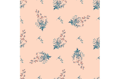 Hand drawn meadow flowers&2C; herb engraving seamless pattern abstract ba