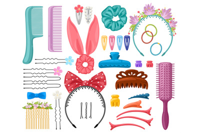 Hair accessories. Woman hair items, hair clips, hairpins, hairband and