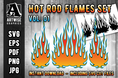 Hot Rod Fire Flame Vector Graphics Set