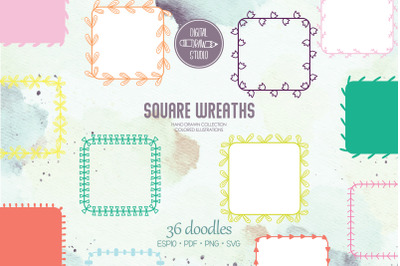 Color Wreaths | Hand Drawn Frames, Floral Borders, Laurel