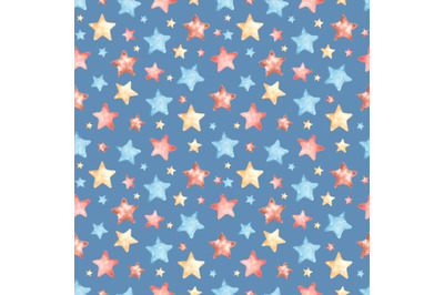 Childrens watercolor seamless pattern &quot;Stars&quot;. Baby shower. Baby boy.