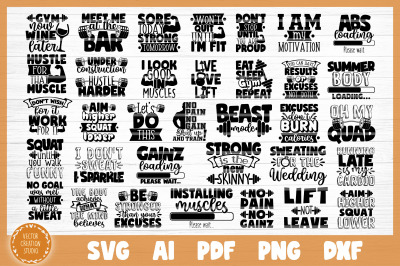 Gym Motivation Quotes  SVG Bundle Cut Files