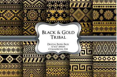 Black and Gold Tribal Digital Paper Pack