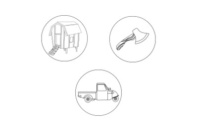 Rural Cow Shed House outline Bundle Icon