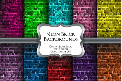 Neon Brick Backgrounds Digital Paper Pack