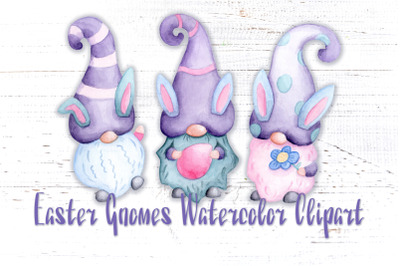 Cute Easter Gnomes Watercolor Clipart