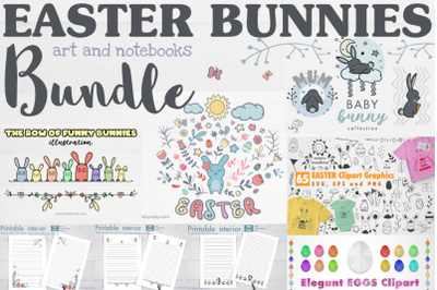 Easter bunnies art and notebooks bundle.