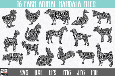 Farm Animal Mandala SVG Bundle - 16 Mandala Animals