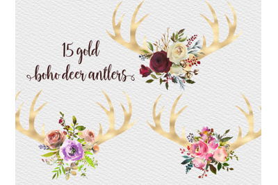 Boho Deer and Flowers, Horns, Antlers