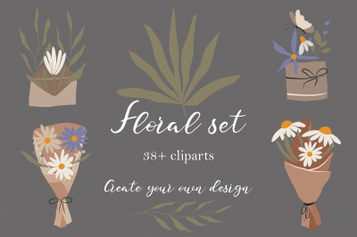 Flower clipart set. Floral set png. Hand painted floral clip art