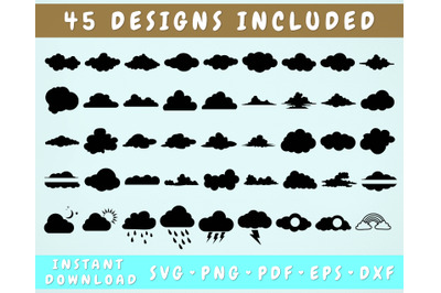 45 Clouds SVG Bundle&2C; Cloud Clipart