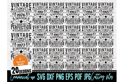 Vintage Birthday SVG Bundle, 1961-1980 Ages Svg
