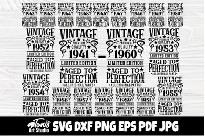 Vintage Birthday SVG, 1941-1960 Birthday Shirts