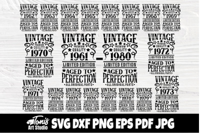 Vintage Birthday SVG, 1961-1980 Birthday Shirts