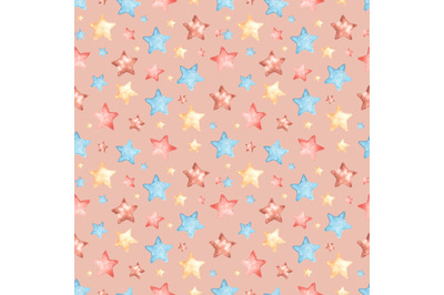 Stars watercolor seamless pattern. Baby pattern. Baby shower. Newborn