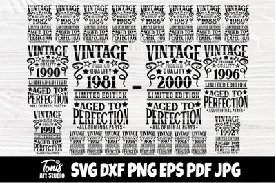 Vintage Birthday SVG, 1981-2000 Birthday Shirts