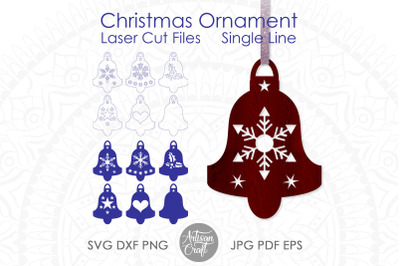 Christmas Bell SVG, laser ready files, single line design