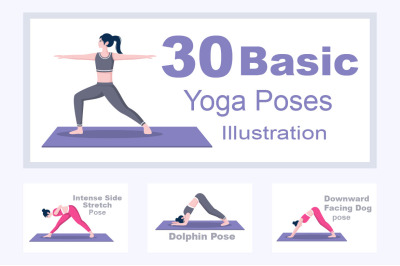 30 Yoga Poses and Fitness Exercises Illustration