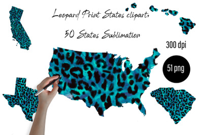 Leopard Print 50 States - Clipart PNG Sublimation blue