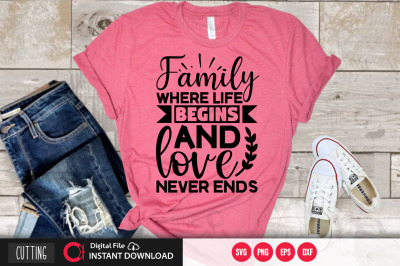 family where life begins and love never ends svg