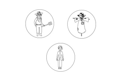 Rural Rice Field People outline Bundle Icon