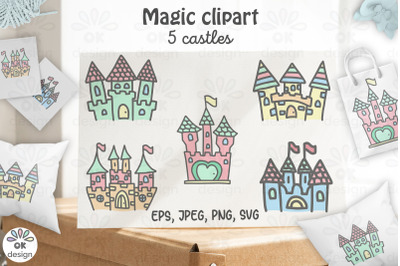 Castle clipart. Baby shower clipart, magic unicorn graphics.