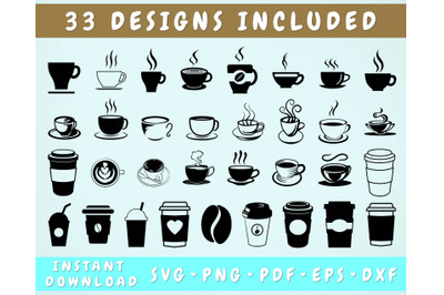 Coffee Cup SVG Bundle - 33 Desings&2C; Cricut Cut Files