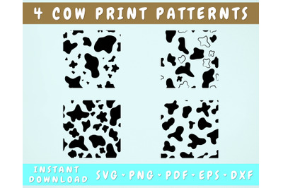 4 Cow Print SVG&2C; Cow Seamless Patterns