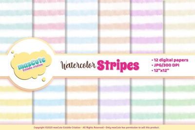 Digital Paper Watercolor pastel stripes