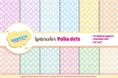 Digital Paper Watercolor polka dots