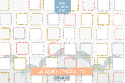 Square Wreaths Glitter | Hand Drawn Frames, Floral Borders, Laurel