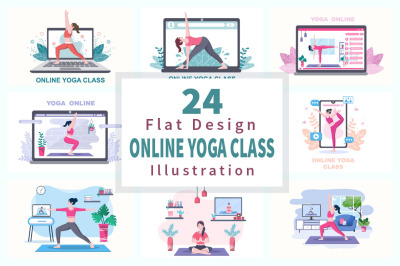 24 Online Lessons Yoga and Meditation Classes Illustration