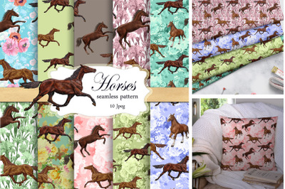 Horses Seamless Patterns Digital 10 JPEG