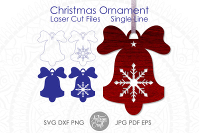 Bell Christmas ornaments, SVG, Single line SVG, laser cutting files, B