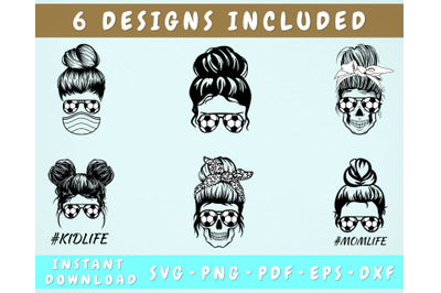 Soccer Mom Svg Bundle - 6 Designs, Messy Bun Soccer Svg