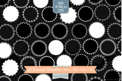 White Wreaths | Hand Drawn Floral Border, Laurel Frame