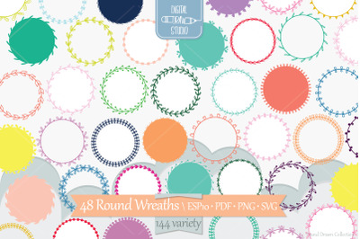 Color Wreaths | Hand Drawn Floral Border, Laurel Frame