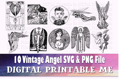 Angel illustration svg, silhouette bundle, PNG, clip art, 10 Digital,