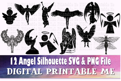 Angel svg, silhouette bundle, PNG, clip art, 12 Digital, Vintage drawi