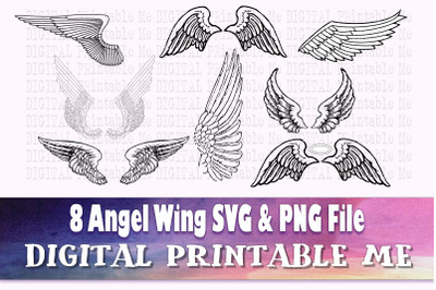 Angel wings svg&2C; silhouette bundle&2C; illustration PNG&2C; clip art&2C; 8 Digi