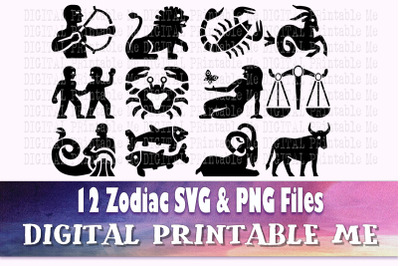 Zodiac Symbol&2C; svg bundle&2C; astrology silhouette pack&2C; PNG clip art&2C; Di