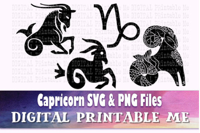 Capricorn svg bundle&2C; zodiac sign&2C; astrology silhouette pack&2C; PNG clip