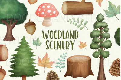 Watercolor Woodland Scenery Clipart