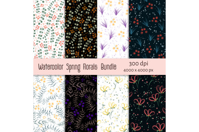 Watercolor Spring Floral Patterns Bundle