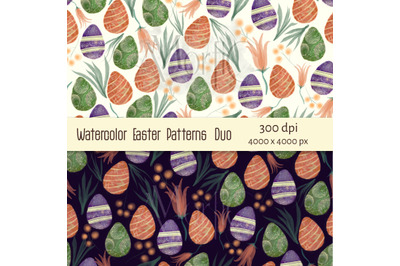 Watercolor Easter Floral Patterns Duo