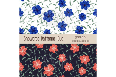 Watercolor Snowdrop Patterns Duo