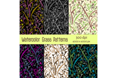 Watercolor Grass Patterns Bundle