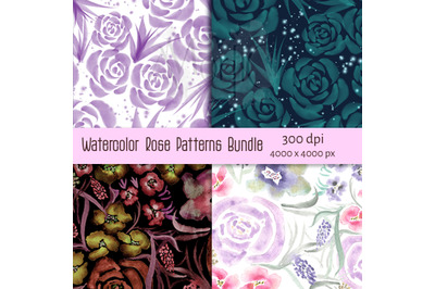 Watercolor Rose Patterns Bundle