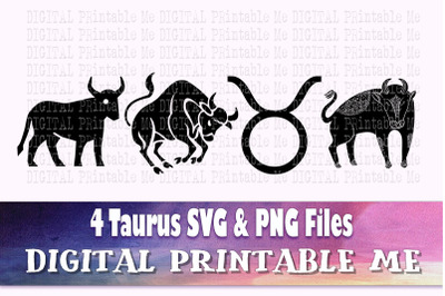Taurus svg bundle, zodiac sign, astrology silhouette pack, PNG clip ar